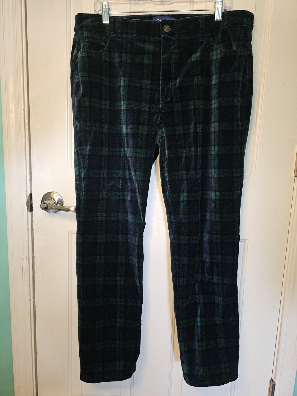 Talbots Green and Navy Plaid Velour Pants Women's Size 16P